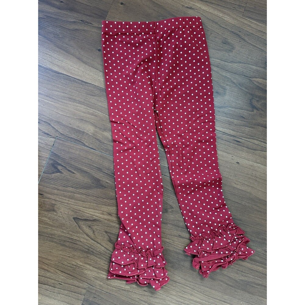 Oopsie Daisy Pin Dot Ruffle Ankle Leggings - Red - 5